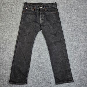 Levis 501 Jeans Mens 32x30(28) Black Dark Wash Button Fly Straight Leg Denim